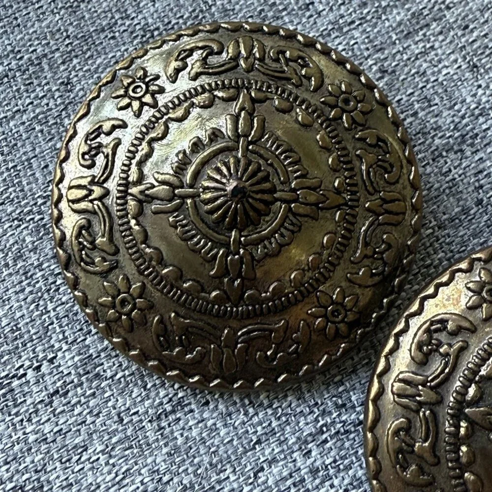 Vintage Earring Medallion Large Gold Tone Bronze Ornate Clip On